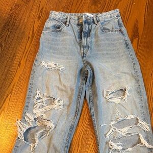Zara Light Blue Distressed Boyfriend Jeans